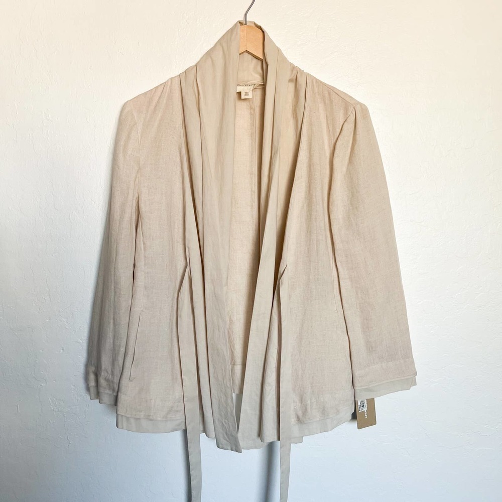 NWT DKNY PURE  Linen Tie Top Jacket Cardigan Beige Sz 8 Retail $195 - Picture 2 of 6